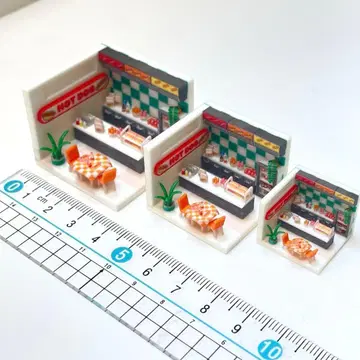 미니어처 인형의 집 3개 완성품 주택 모형 디오라마 핫도그 가게