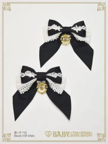 BABY 로즈 레이스 달 새틴 리본 클립 블랙 x 오프화이트