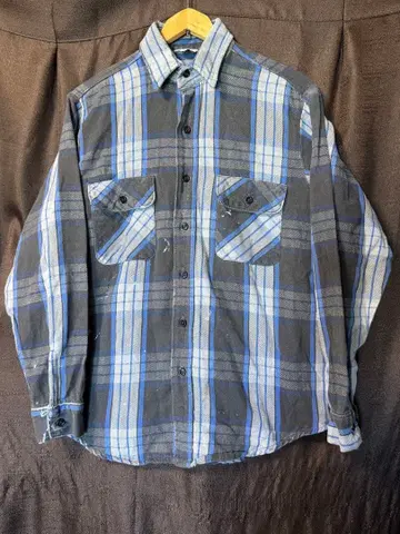 빈티지 five brothers 그레이와 파랑 체크 무늬 플란넬 셔츠