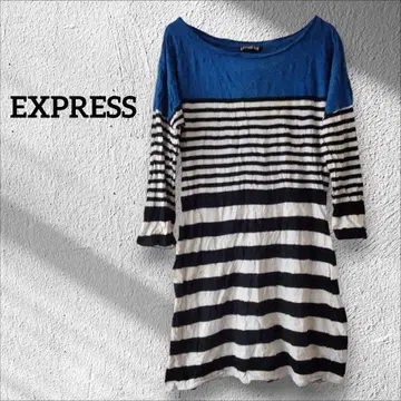 1점 한정 EXPRESS 보더 무늬 칠부 소매 튜닉 티셔츠 컷앤소