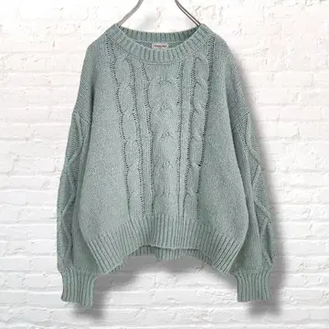 사만사 모스모스 케이블 짜임 스웨터 연한 그린 루즈핏 귀여운 니트