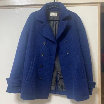 다크 네이비 울 더블 브레스트 피 코트