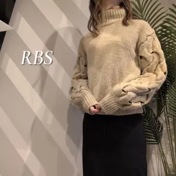 Ray BEAMS 하이넥 컷 아웃 니트 리브 소매