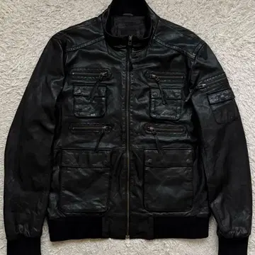 천연 가죽 2XL 7Diamonds 가죽 자켓 M65 리브 니트 블랙