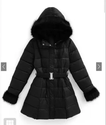 퍼 달린 벨트 다운 자켓 블랙