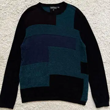 L 상당 EMPORIO ARMANI 패치워크풍 니트 긴팔 블랙 x 그린