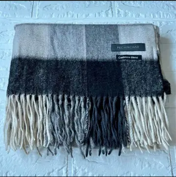 PECHINCHAR 캐시미어 블렌드 프린지 체크 스톨 그레이 계열