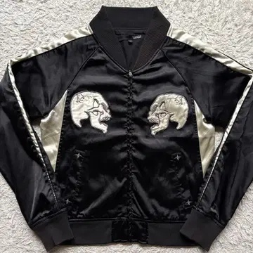 레어 L 사이즈 EXHIBITIONIST 스카잔 자수 리브 니트 블랙