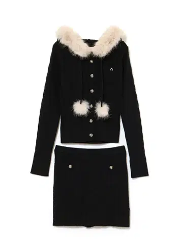andmary Reo fur knit set up black