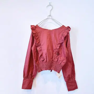 [택 포함] N WITH. 백리본 프릴 블라우스 레드 숏 기장 F