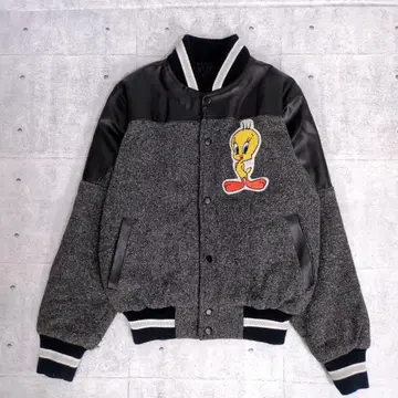 워너 브라더스 트위티 바시티 자켓 가죽 절개 와펜 자수