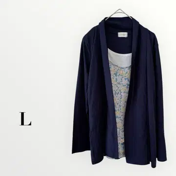 가디건풍 노카라 상의 네이비 꽃무늬 탱크 포함 L