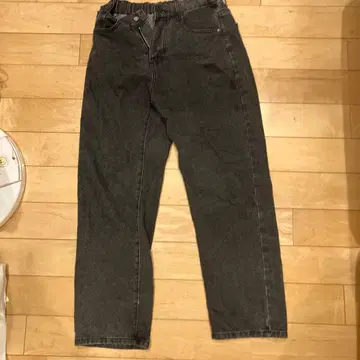 배기 데님 다크 그레이 스트레이트 레그 데님