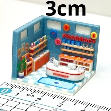 3cm 미니어처 약국 인형의 집 완성품 디오라마 주택 모형 3D