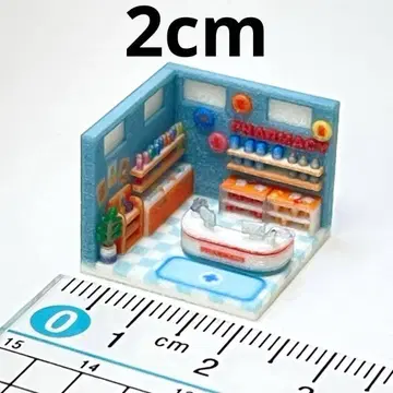 2cm 미니어처 약국 인형의 집 완성품 디오라마 주택 모형 3D