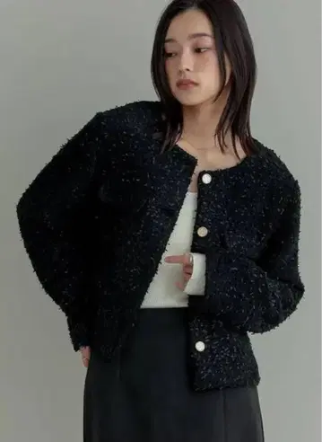 Re:EDIT 보아 리본 금장 버튼 노카라 트위드 자켓 M 사이즈