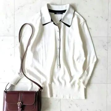 새상품급 아쿠아 스큐텀 더블 컬러 니트 폴로 7부 소매 일본제