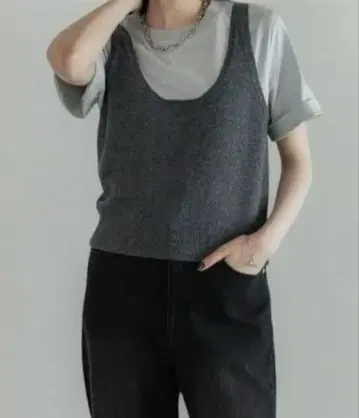 crewre 크루레 2way 울 캐시미어 니트 뷔스티에 차콜 그레이