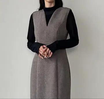 Louere 깊은 V넥 트위드 머메이드 오버롤 스커트 L