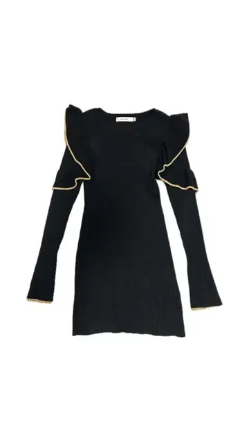MOUSSY 프릴 리브 니트 원피스 블랙