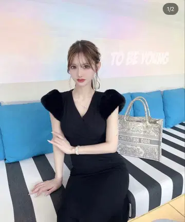 lumignon 리치 퍼 롱 원피스