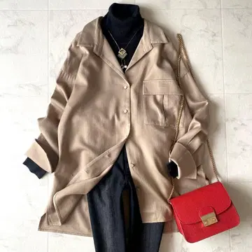 새상품급 프리미어 아롱디스망 울 새틴 셔츠 루즈 와이드