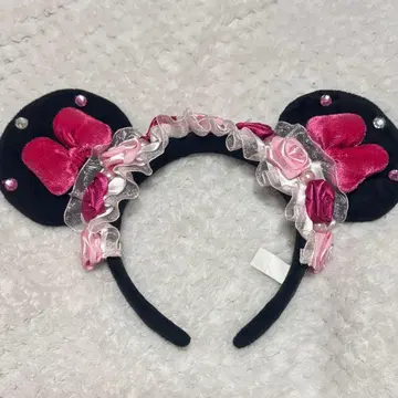 도쿄 디즈니 리조트 미니 머리띠 로즈 펄 레이스 프릴