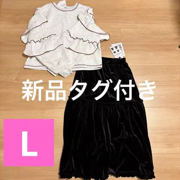 벨로아 프릴 스커트 L 하이 색상 스티치 소매 프릴 풀오버 L 새상품