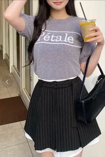 ROYAL PARTY 레이어드 스타일 스트라이프 큐빅 미니 스커트