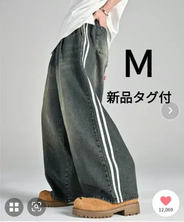 택 포함 새상품 ADRAR 라인 트랙 와이드 슬랙스 M