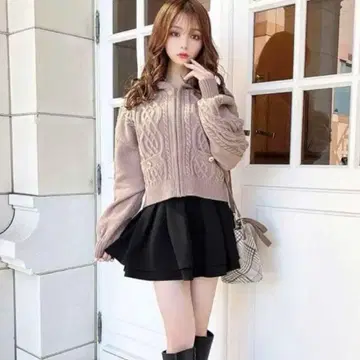 미셸 마카롱 숏 니트 후드티 긴팔 미착용 새상품