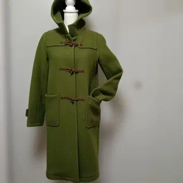 올리브 그린 후드 부착 더플 코트