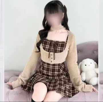 bunnylis 퍼 볼레로 x 체크 미니 원피스