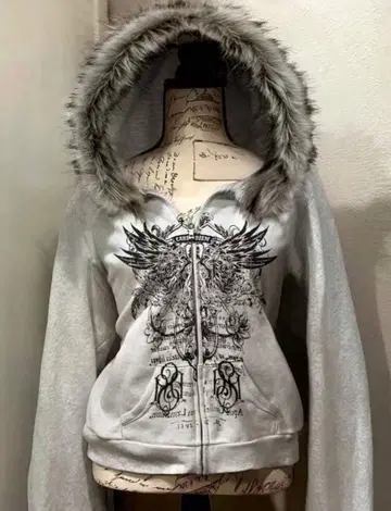 y2k 헤이세이 갸루 그런지 페어리 그런지 시크 스타일 퍼 지퍼 후드티