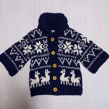 7부 소매 눈꽃 패턴 니트 가디건