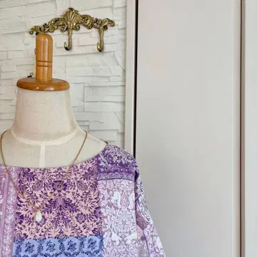 면 100% 아르누보 심포니 벌룬 슬리브 원피스