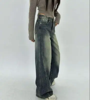 by muni:r 사선 슬릿 루즈핏 데님 팬츠