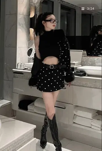 Darich 도트 트위드 벨트 미니 스커트