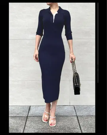 가격 인하! JENNE 카라 부착 타이트 리브 니트 원피스