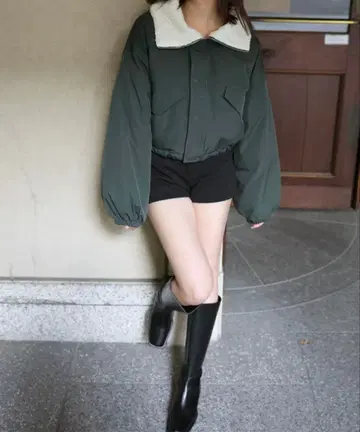 옷깃 보아 스탠드 ZIP 밀리터리 워크 다운 자켓 차콜