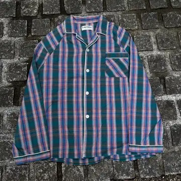 한 점뿐인 파자마 셔츠 옴브레 체크 긴팔 L 코튼 100%