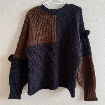 패치워크 디자인 긴팔 니트 스웨터