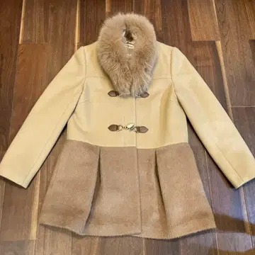 L'est Rose 카멜색 퍼 달린 더플 코트 M