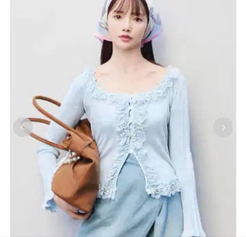 snidel Sustainable 프릴 니트 풀오버 라이트 블루