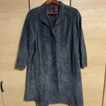 다크 블루 패턴 롱 체스터 코트 프리 사이즈