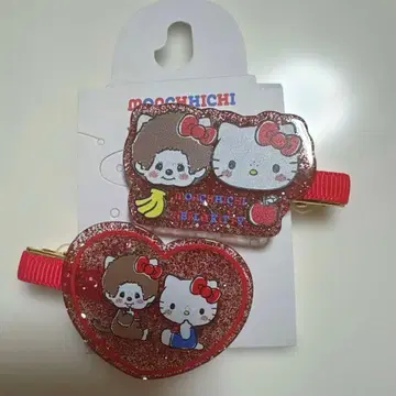 새상품 헬로키티 몽치치 한정판 콜라보 글리터 헤어 클립 2개 세트