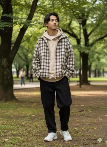 Lui's 체크 무늬 지퍼 아우터 & 후디 맨투맨 세트 판매