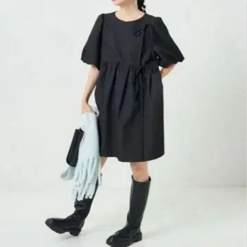 FREAK'S STORE 후쿠레 자카드 퍼프 슬리브 리본 미니 원피스