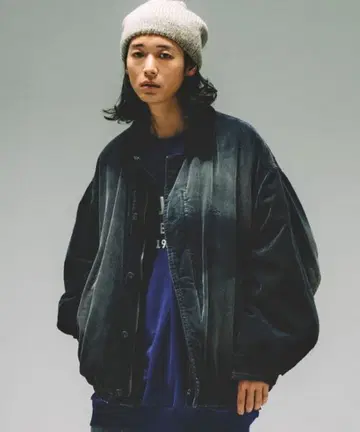 NAUTICA 페이드 워시드 패딩 코듀로이 블루종