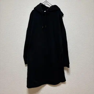 후드 부착 긴팔 후드티 튜닉 풀오버 체형 커버 블랙 L